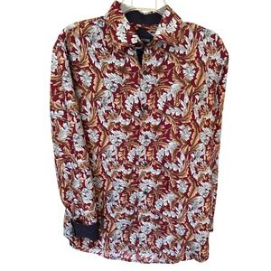 Silver Stone modern fit Long sleeve leaf print shirt navy cuffs LG cotton blend‎